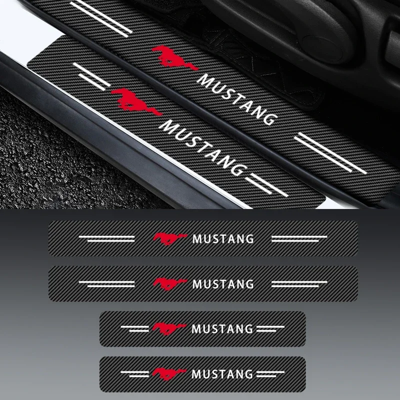 4pcs Carbon Fiber Car Threshold Protection Sticker Car Goods For Mustang 2005 2006 2007 2008 2009 2016 GT Mach-E 2013 Escala