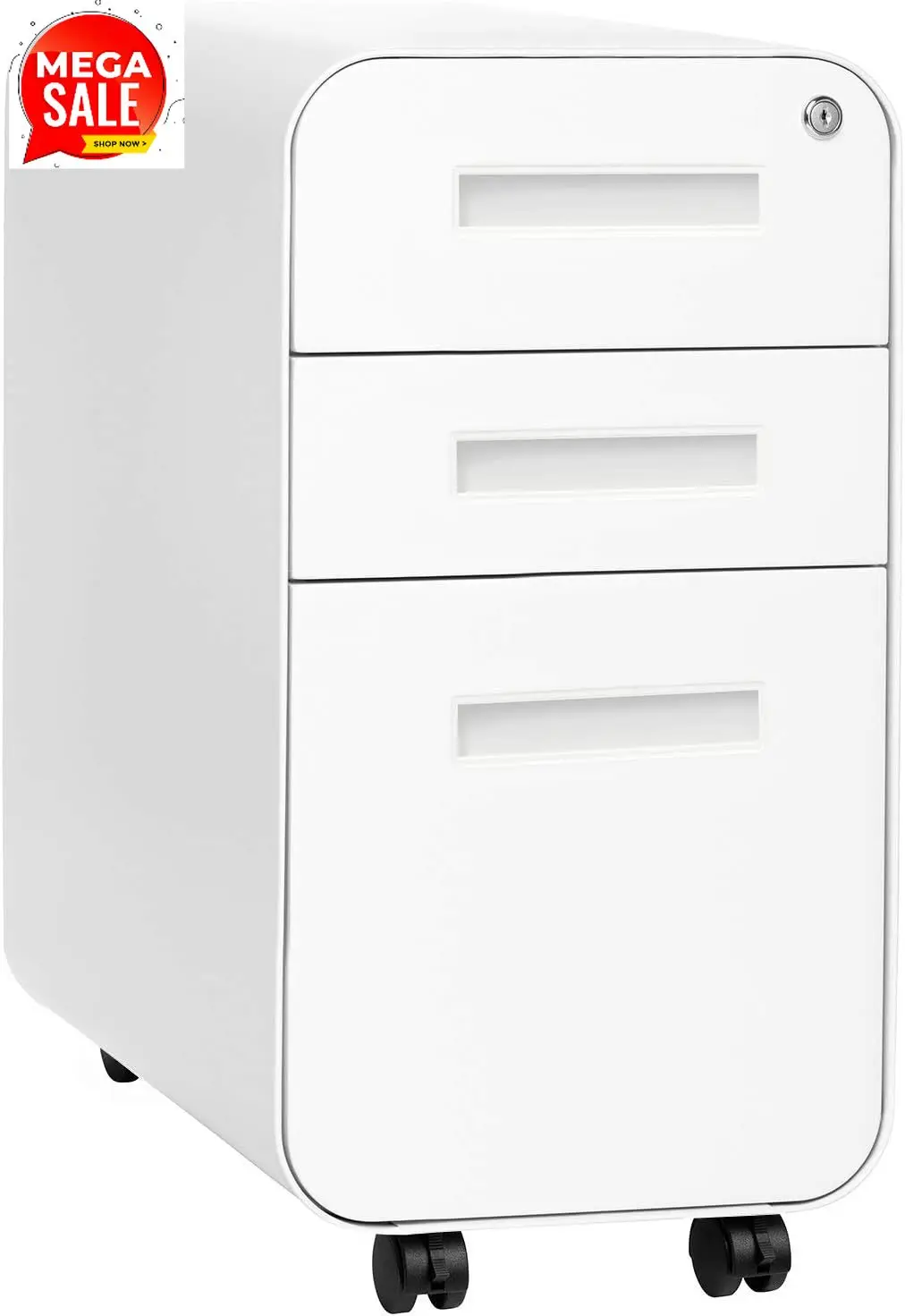 

BestsellerStockpile Slim 3-Drawer Mobile File Cabinet with Lock - Under Desk Metal Filing Cabinet, Legal/Letter File Folders, Wh