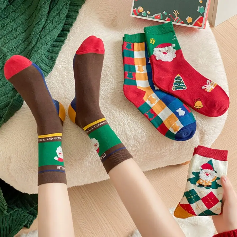 

Christmas Middle Tube Socks Women Santa Claus Calf Socks Student Winter Warm Comfortable Cotton Socks for Female Hosiery