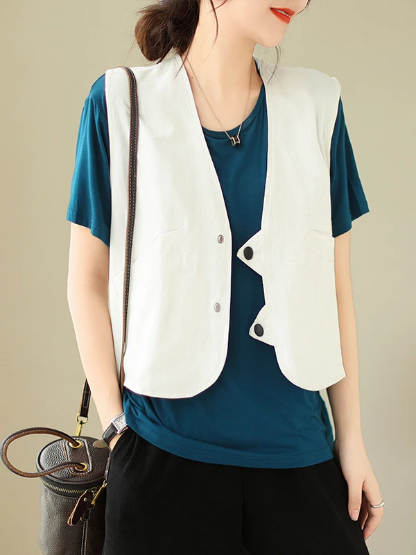 Retro Bawełniana Lniana Kamizelka z Dekoltem w Serek Luźna Casualowa Kamizelka Bez Rękawów Duży Rozmiar Odzież Wierzchnia Damska Jesień Sylwetka Gruszka