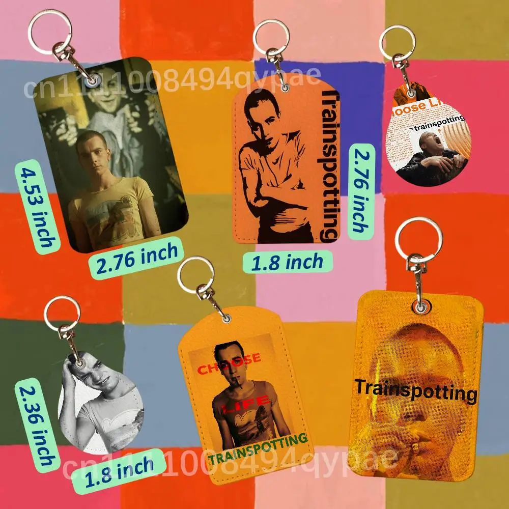 T-Trainspotting-es Choose Life Leather Access Card Case Anti-lost Card Holder Keychain Fingerprint-proof Key Tag Ring