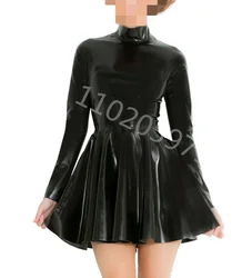 100% Latex Gummi Rubber Woman Dress Latex Rubber Long Sleeves Swing Dress With Back zip