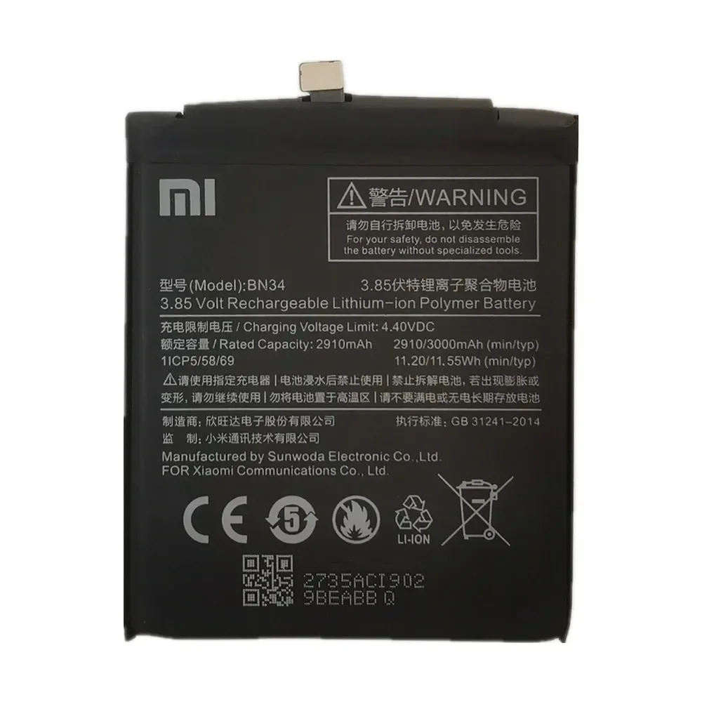 2023 Years 100% Original Battery BN34 For Xiaomi Redmi 5A Redrice 5A 3000mAh Phone Replacement Battery Bateria + Tools