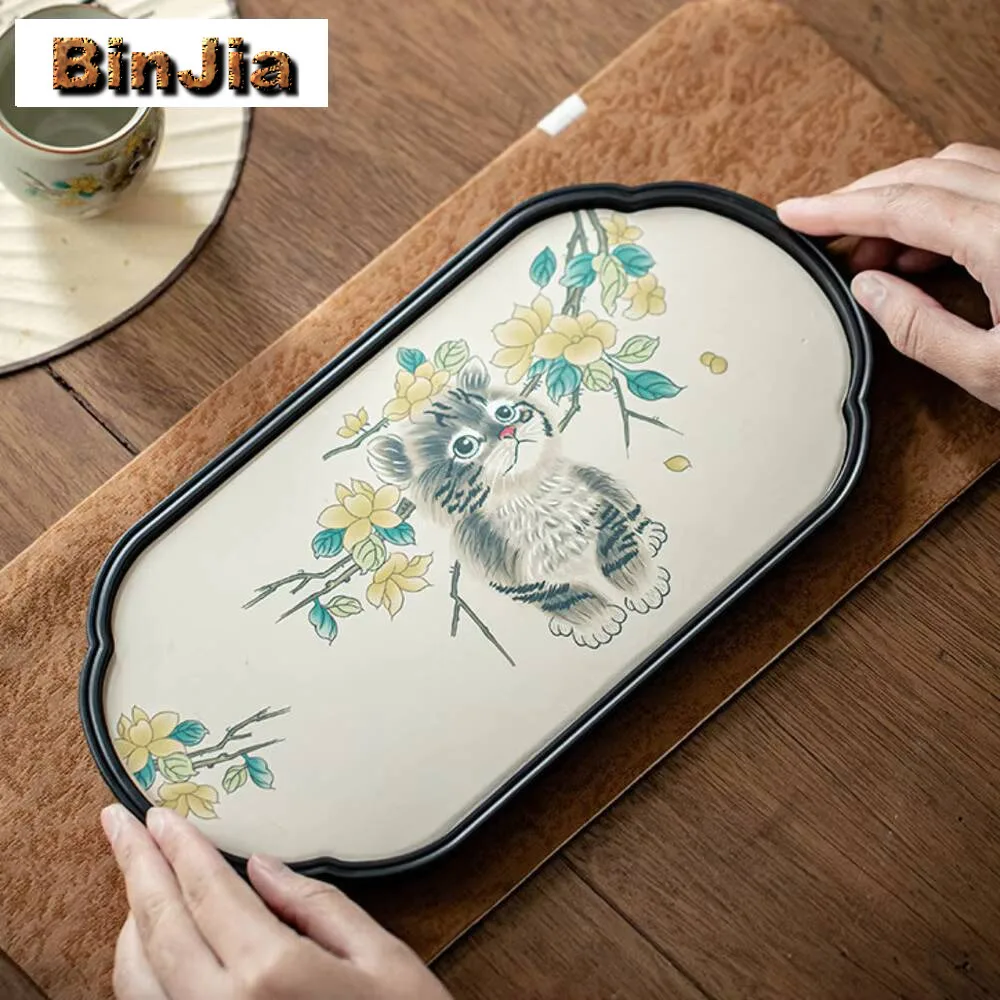 

Водопоглощающий чайный поднос с милым котом, бутик, креативная доска, бытовая посуда для замачивания, сервировочные тарелки, подарочные аксессуары