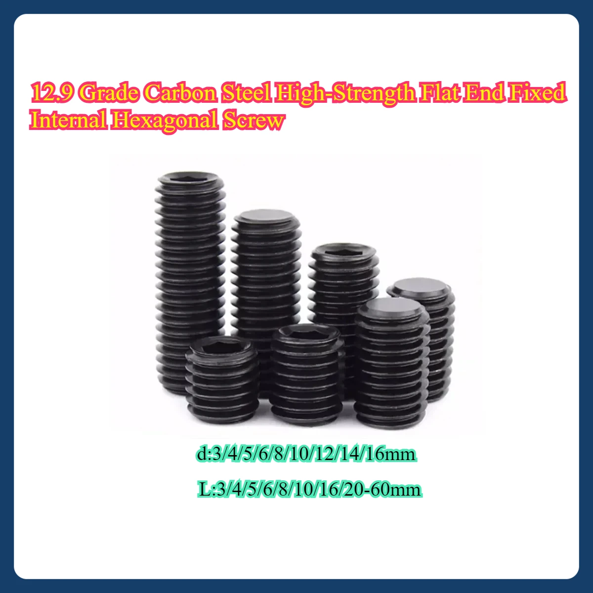 

12.9 Grade Carbon Steel High-Strength Flat End Fixed Internal Hexagonal Screw / Headless Bolt M3-M16