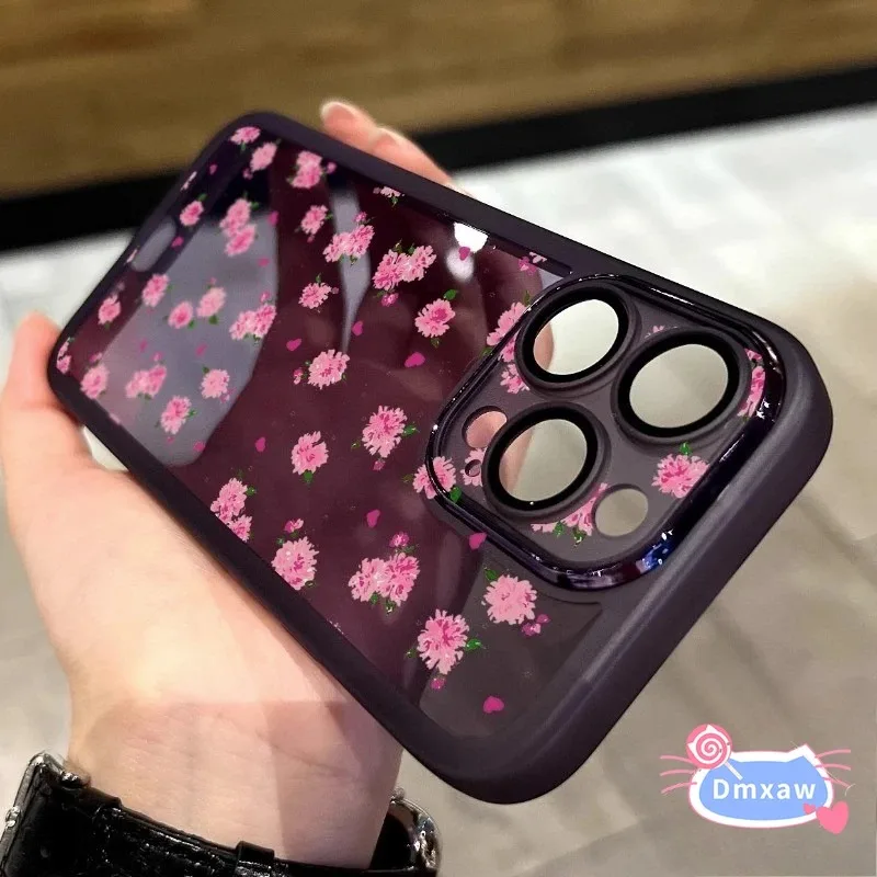 ل Realme C67 C65 C63 C61 C55 C53 C51 C35 C33 C30 C25 C25S C21Y C25Y 4G 5G جراب هاتف أناقة الوردي زهرة غطاء واضح