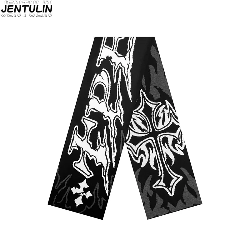 Men Scarf Winter Y2k Streetwear Sober 2 Knitted Letter Goth Shawl Crucifix Scarves Korean Fashion Hip Hop Women's Oversize scarf