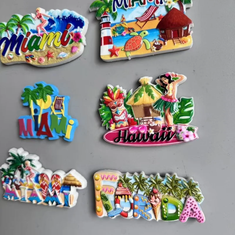 هدايا تذكارية سياحية مغناطيس الثلاجة الولايات المتحدة الأمريكية، زينة الثلاجة لمجموعة ميامي نيويورك هاواي من ملصقات زينة الثلاجة #4