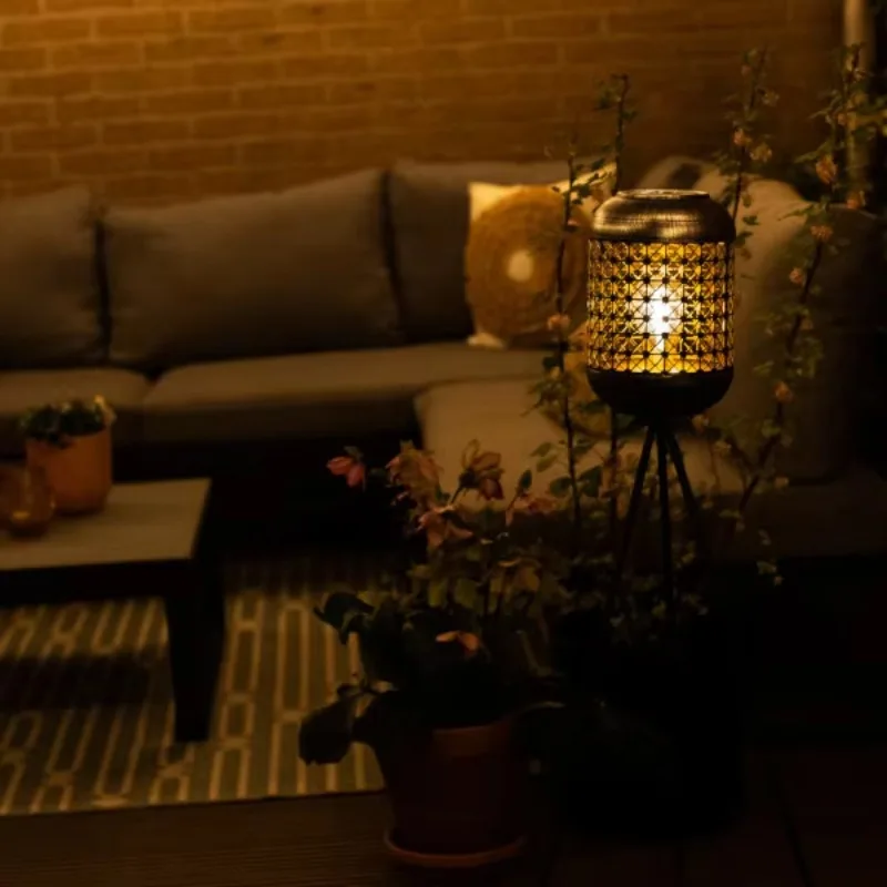 في الهواء الطلق مصباح أرضي معدني الشمسية مقاوم للماء الباعثة للضوء ديود مصباح أرضي شرفة ترايبود الإضاءة المستدامة حديقة الديكور