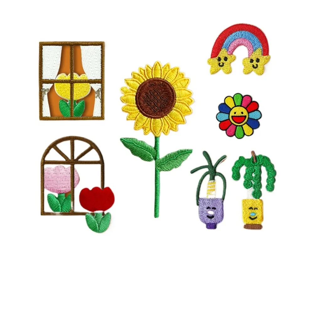 

Cartoon Sunflower Embroidery Patches Cloth DIY Accessories Stickers Iron on Patch Sewing Appliques for Backpack Hat T-shirt