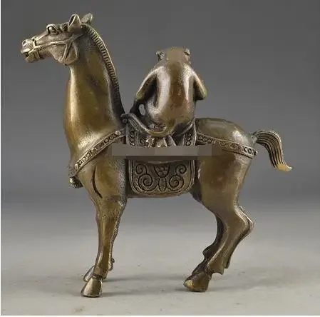 China Vintage Brass Handwork Hammered The Monkey Riding Horse Lucky Statue