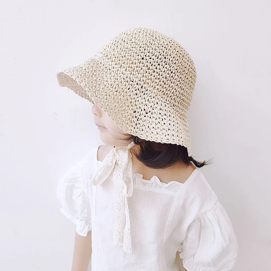 Baby Straw Hats Children Summer Sun Hat Kids Breathable Lace Princess Adjustable Panama Hat Girl Fashion Outdoor Strawhat 1-6T