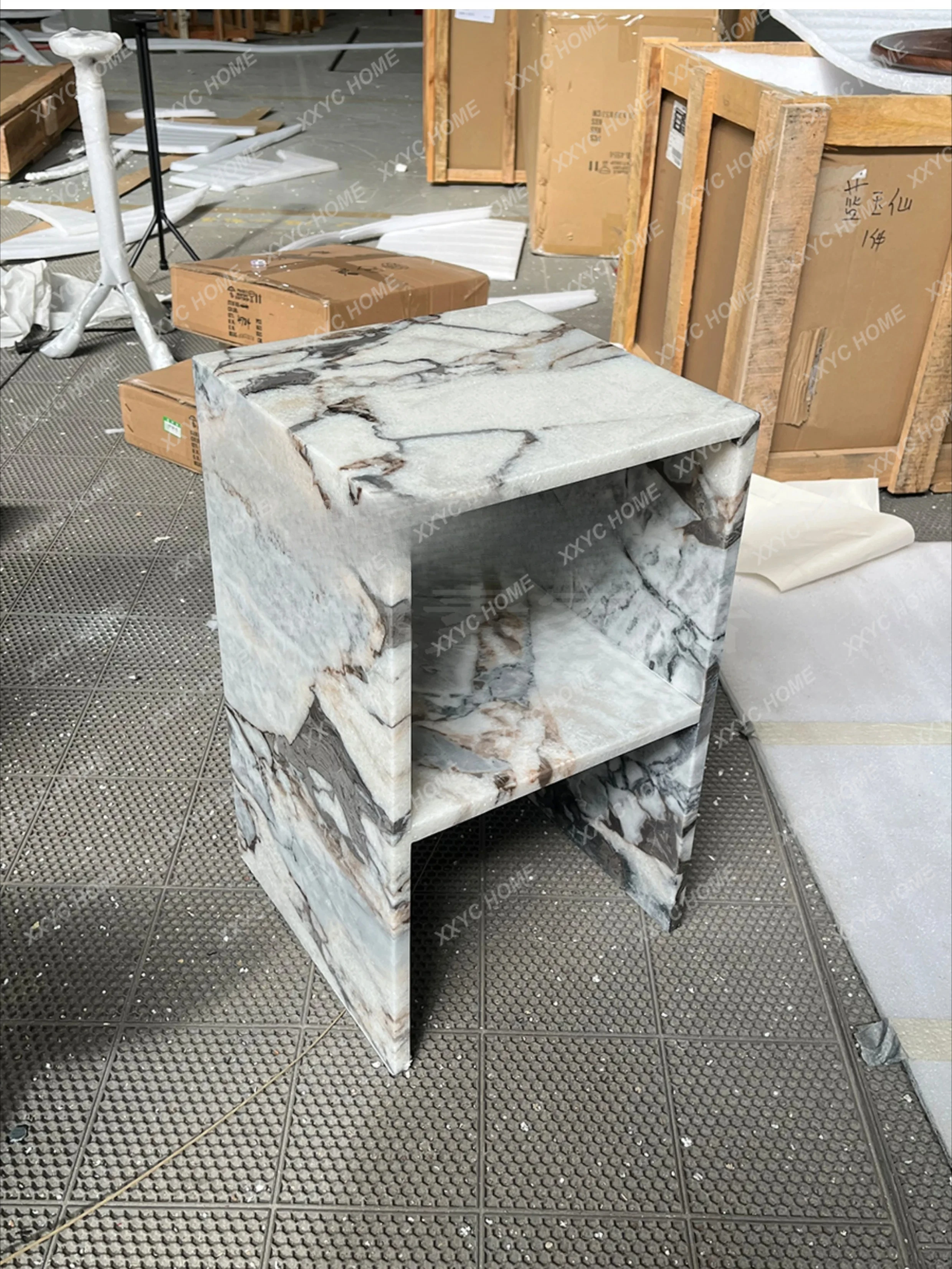 الشمال الخفيفة الفاخرة، مصمم مخصص شقة صغيرة حافة حجر الكهف الرخام الطبيعي عدد قليل من طاولة تخزين صغيرة بجانب السرير #3