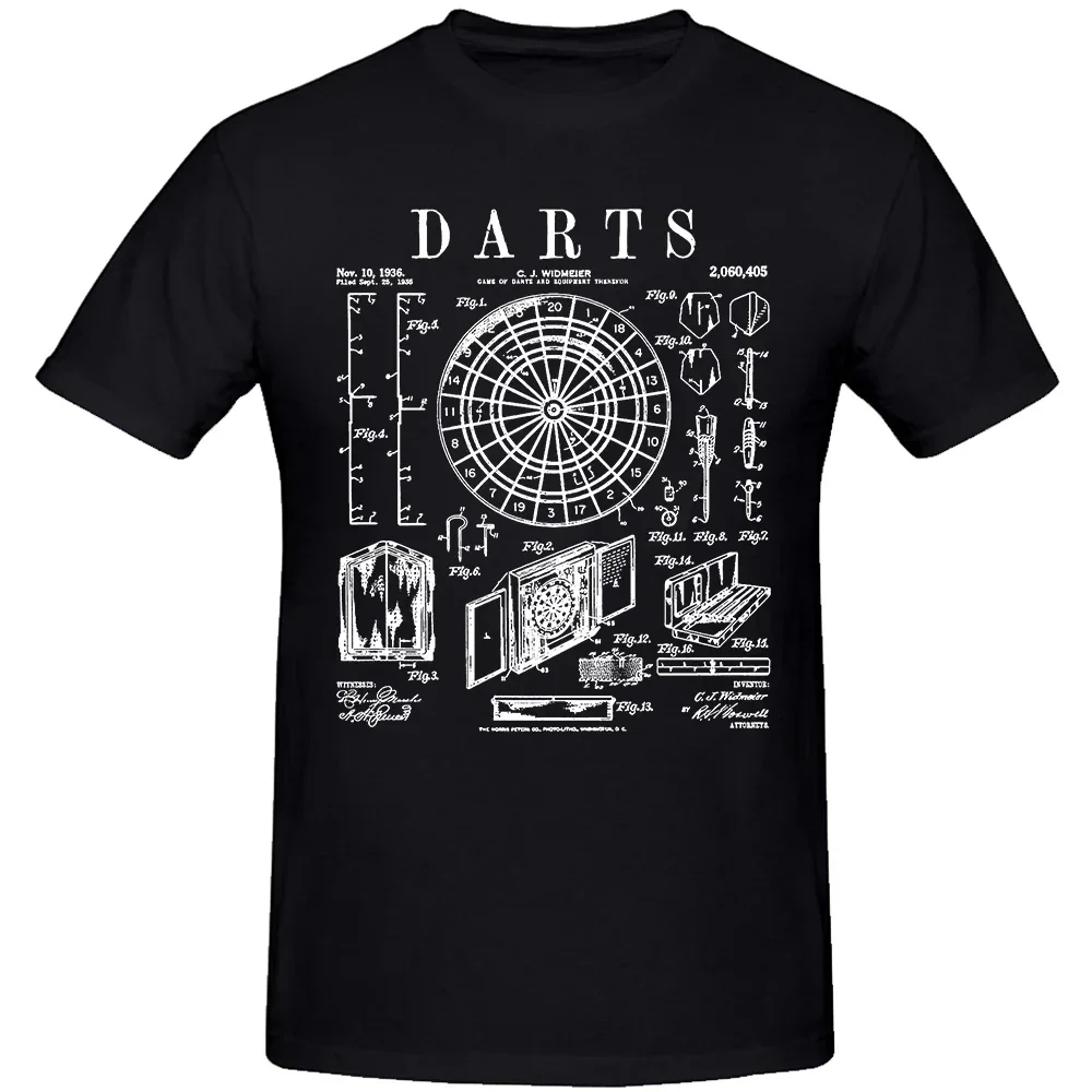 Darts Player Dartboard Throwing Sport Vintage Patent Print Tee Tops Round Neck Fashion Tshirt Clothing Casual Basic T-shirts