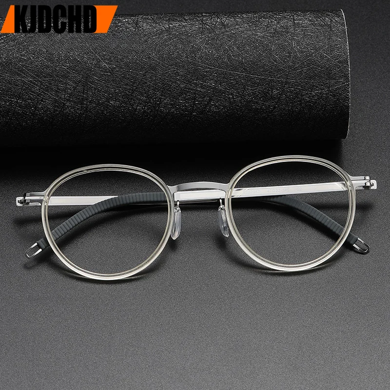 

2024 Acetate Titanium Glasses Frame Men Women Vintage Round Myopia Optical Frames Prescription Eyeglasses full Screwless Eyewear