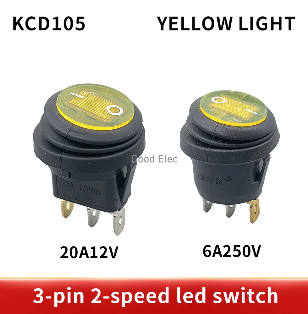 5pcs On/Off 12V DC 25A 220V AC 6A Rocker Switch IP65 Waterproof 3Pin SPST LED illuminated Hot Sale Low Price Light Switch FY