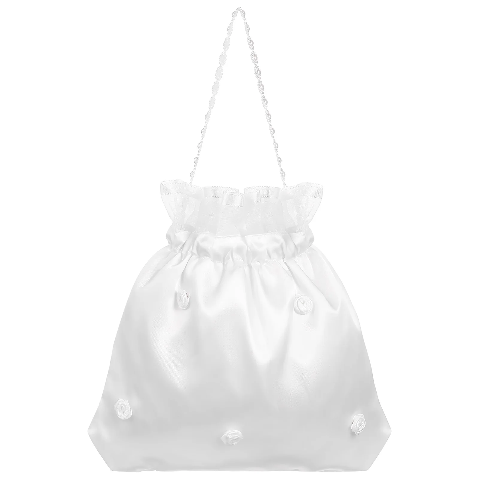 White Bridal Bridesmaid Satin Flower Decorated Dolly Bag Wedding Bride Handbag Bridal handbag Bridal dolly bag