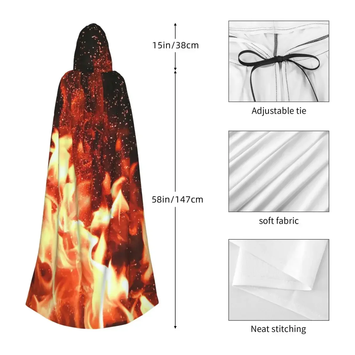 Customization Burning Fire With Sparks Long Hooded Cloak Witch Medieval Costume Cosplay Cape HalloweenVampire Adult Unisex
