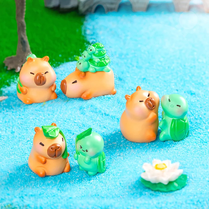 

Cartoon Cute Capybara Turtle Miniature Creative Fashion Mini Animals Figurine Kawaii DIY Home Decoration Accessories Gifts