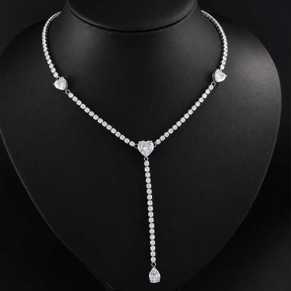 ZAKOL Luxuriöse Y-förmige lange Halskette mit runden Herz-Zirkonen für Damen, exquisiter Schmuck für Hochzeit, Bankett und Party. – Detail 4