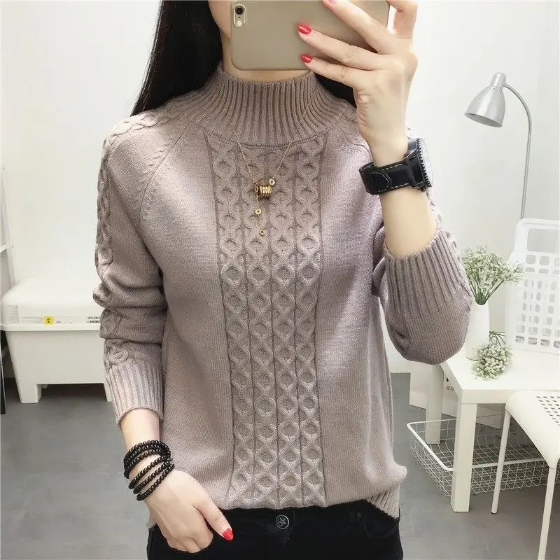 Fashion Stand Collar Knitted Solid Color Sweater Women\'s Clothing 2022 Autumn New Casual Pullovers All-match Korean Tops