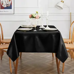 1PC Rectangle Black Satin Tablecloth Wedding Party Round Table Cloth Decoration Home Banquet Cover Restaurant Dinner Table Decor