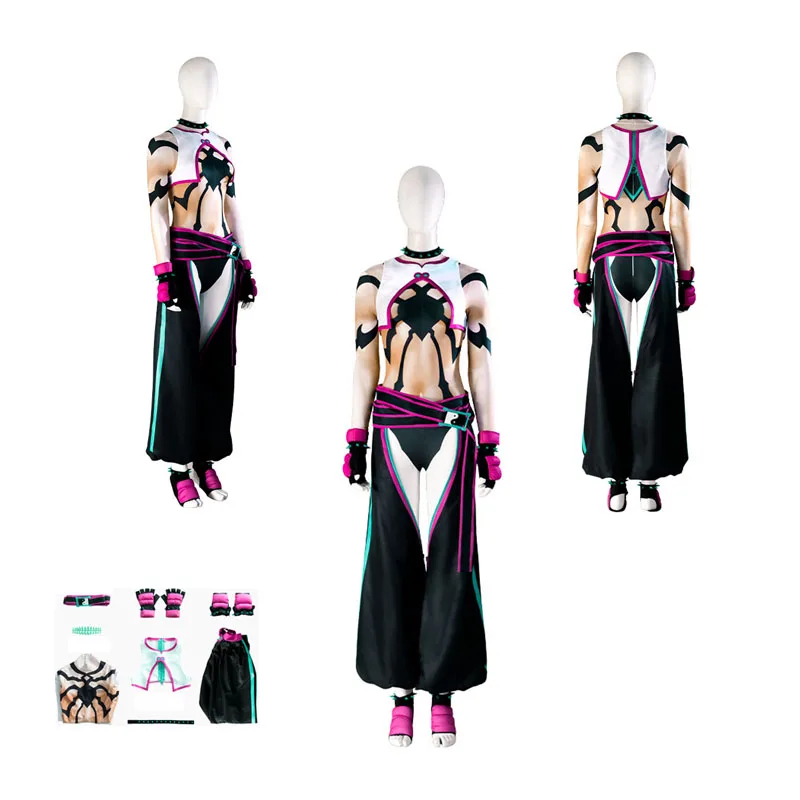 

Girls Jumpsuit Game SF Han Juri Cosplay Costume Women Role Playing Tops Pants Gloves Full Set Accessories Outfits Halloween Suit