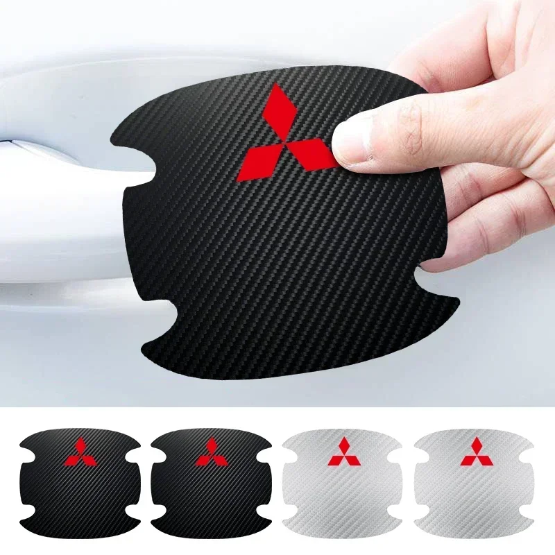 4PCS Car Door Handle Bowl Scratch Protector Carbon Fiber Stickers For Mitsubishi Lancer Asx Outlander Pajero L200 Ralliart