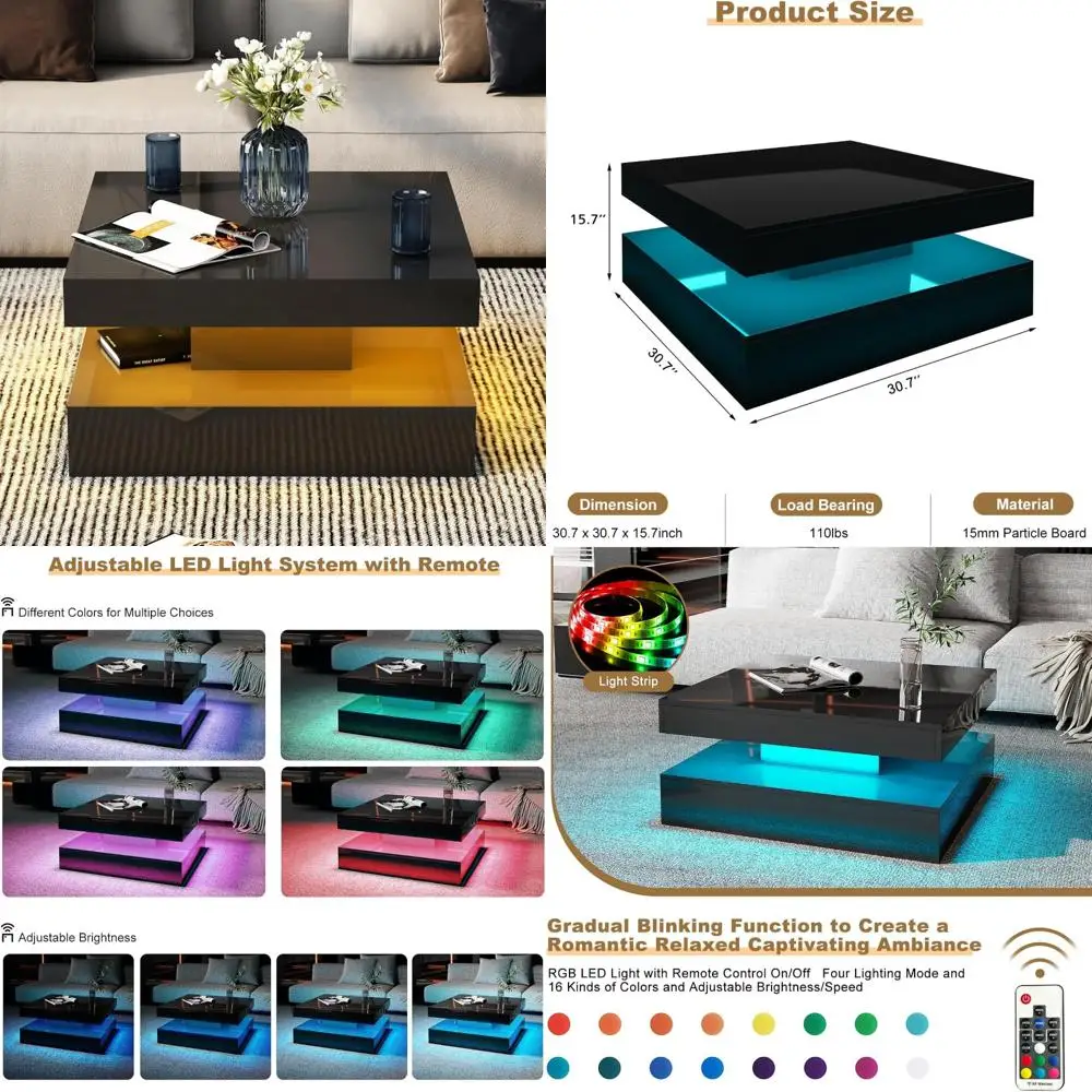 

Modern Storage Coffee Table for Living Room, 2-Tier Square Center Table with Sleek Design, Space-Saving Furniture for Contempora
