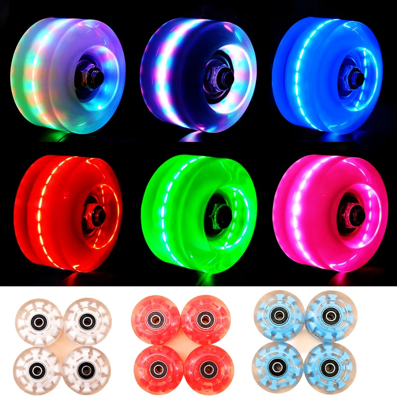 4 / 8PCS Roller Skate Wheels Non-slip Light Up Flash Wheels With 1 Wrench For Double Roller Skate Quad Skateboards Accessories