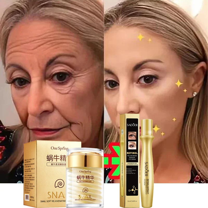 Snail Anti-Aging Face Cream Collagen Firming Fade Fine Lines Eye Massage Roller Anti Wrinkles Eye Bags Korean Skin Care Product