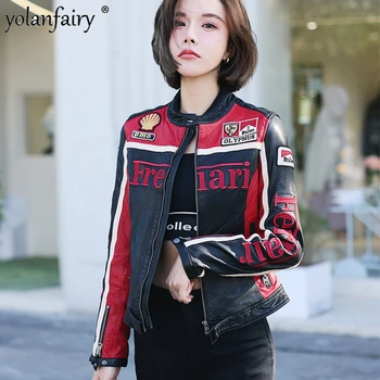 Schwarze Natur lederjacke Damen bekleidung echte Schaffell mäntel Herbst Damen Motorrad jacken Gürtel куртка женская кожаная