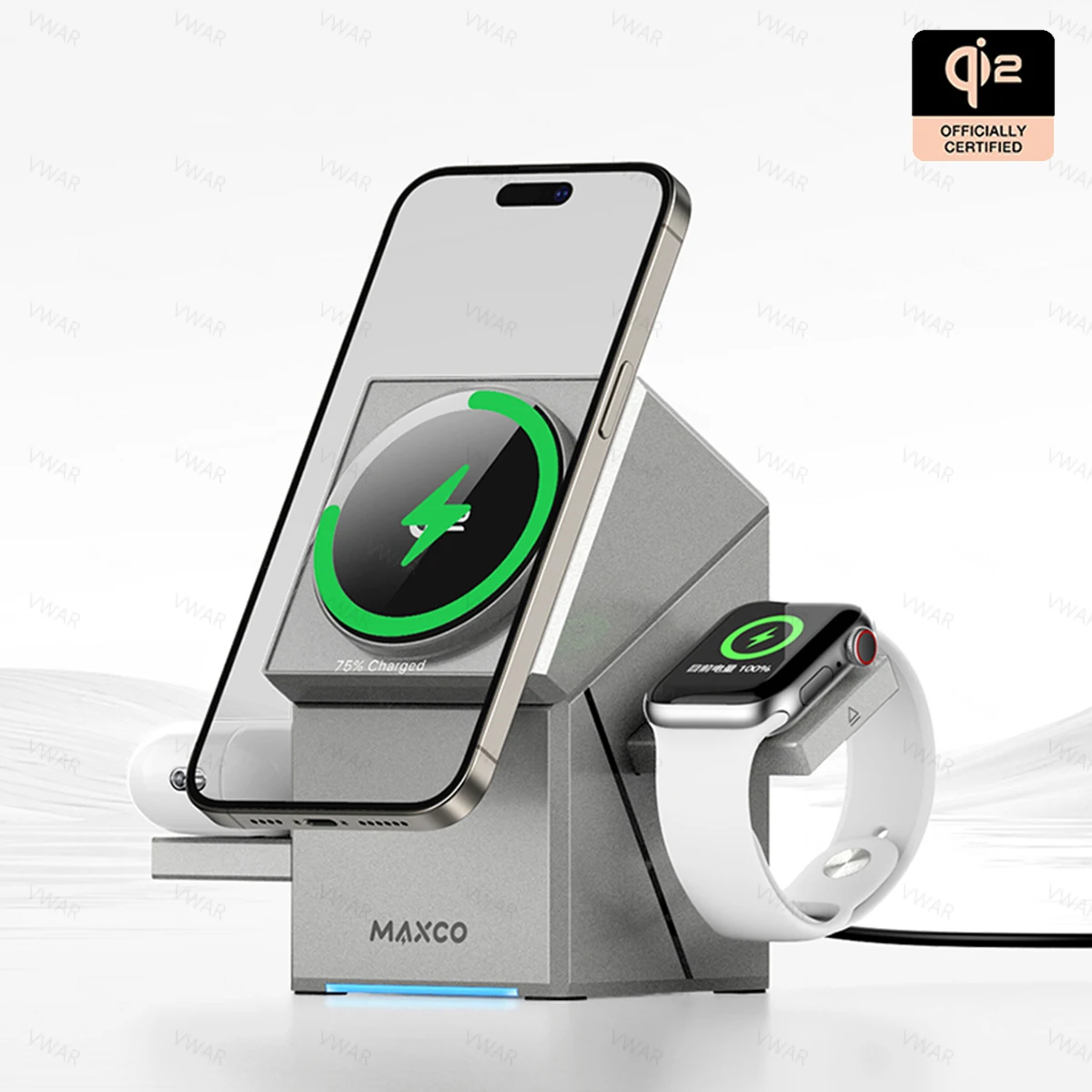 

MAXCO Qi2 3-in-1 Wireless Charger Magsafe Magnetic Fast Charge Watch Stand Earphone Charging Base for IPhone16 15 Watch/Airpods