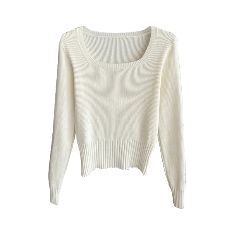

Luxurious Knit Top Slim Fitted Elegant Knit Top Fitted Square Neckline Knit Top Ultra Comfortable Layering Ribbed Sweater