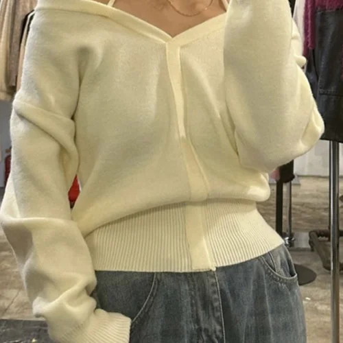 한국 스타일 니트 한국 스타일 봄 2025 신상 긴 소매 여성용 한국 스타일 니트 스웨터 니트 스웨터 니트 상의 니트 