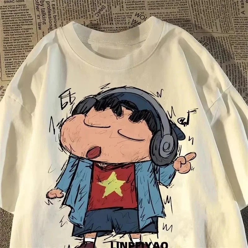 

Fun Crayon Shin Chan Retro Cartoon Short Sleeved T-shirt Summer Loose Street Couple Half Sleeve Top Suitable Both Men and Women
