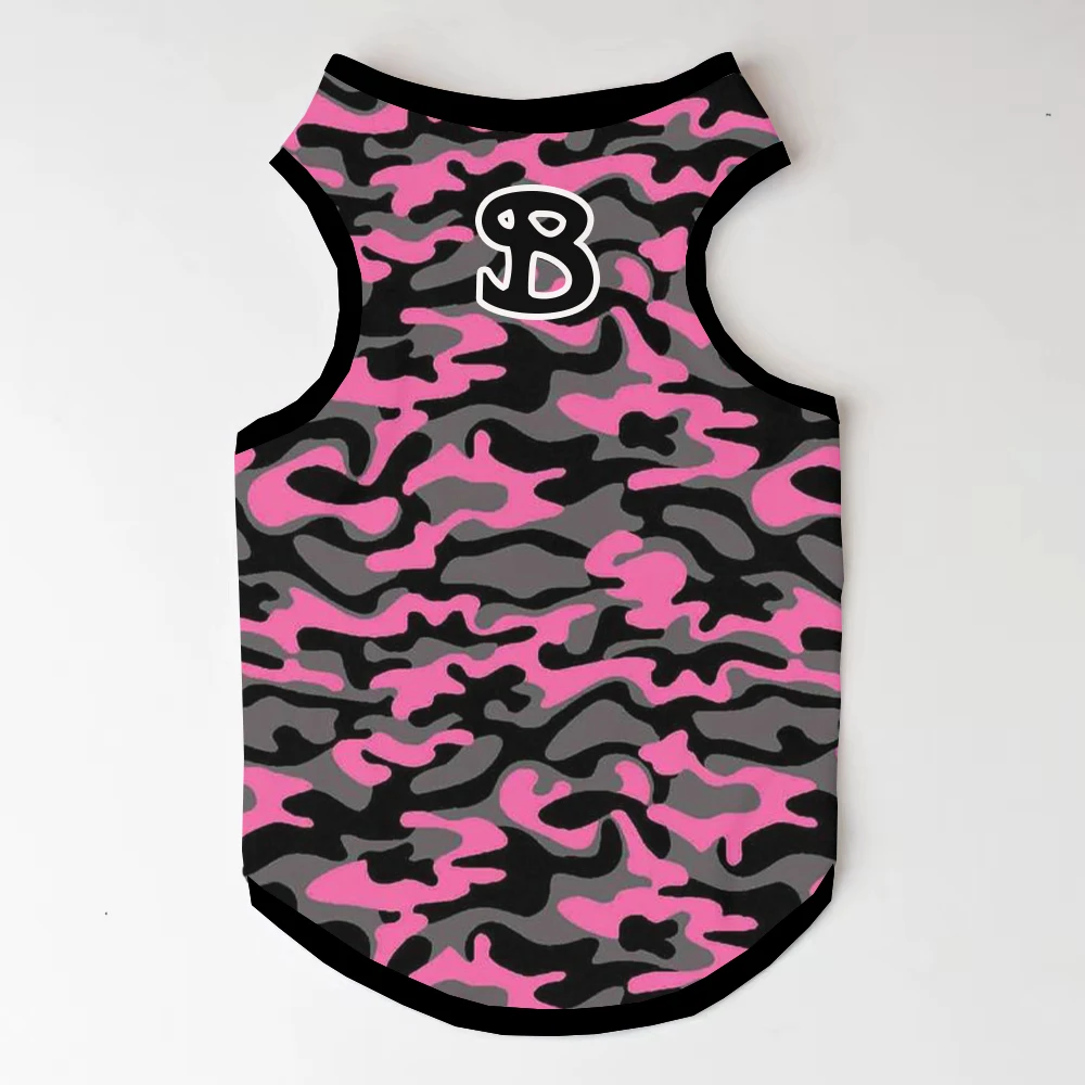 Camouflage Simple Letters Pet Clothing Large and Medium Dog Clothing Sports Round Neck Pullover Sleeveless Pet Printed T-shirt