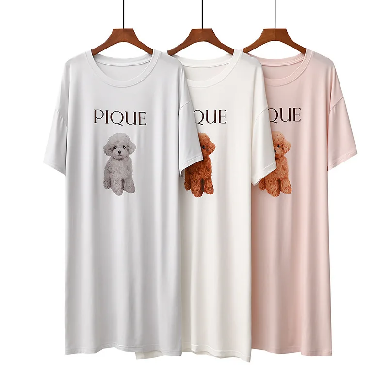 

Новая женская летняя ночная сорочка: комфортная пижама-платье средней длины с коротким рукавом, мультяшный дизайн, для сна