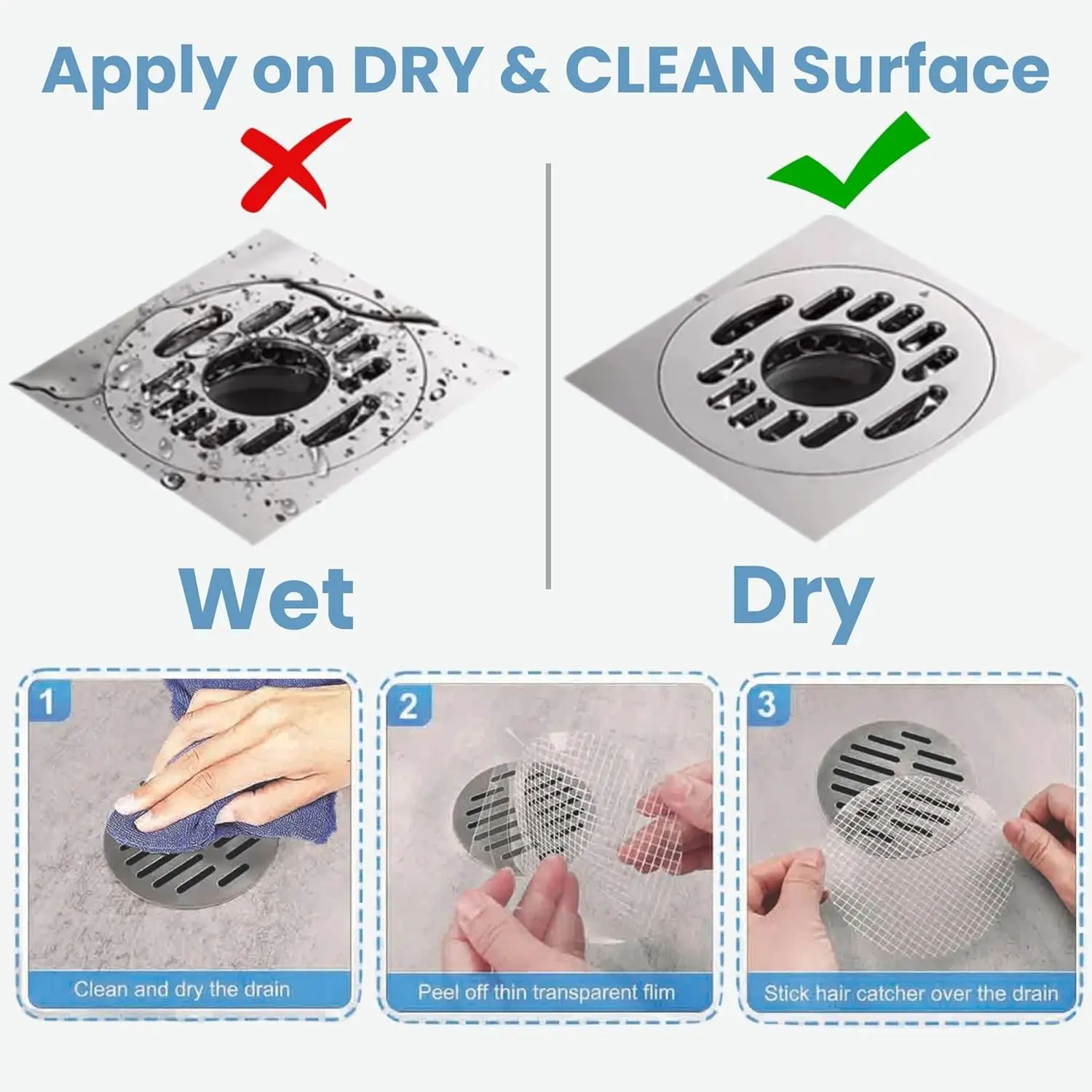 35 Pack Disposable Shower Drain Hair Catcher Mesh Peel Stick Strainers Prevent Clogs Waterproof Adhesive Covers Shower Bathtub view 3