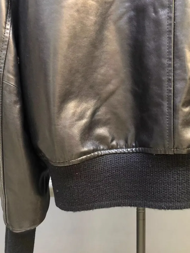 Herbst Neue Frauen Winddicht Motor Biker Echt Schaffell Jacke Stehkragen Lose Fit Zipper Bomber Mantel Echtes Leder Jacke