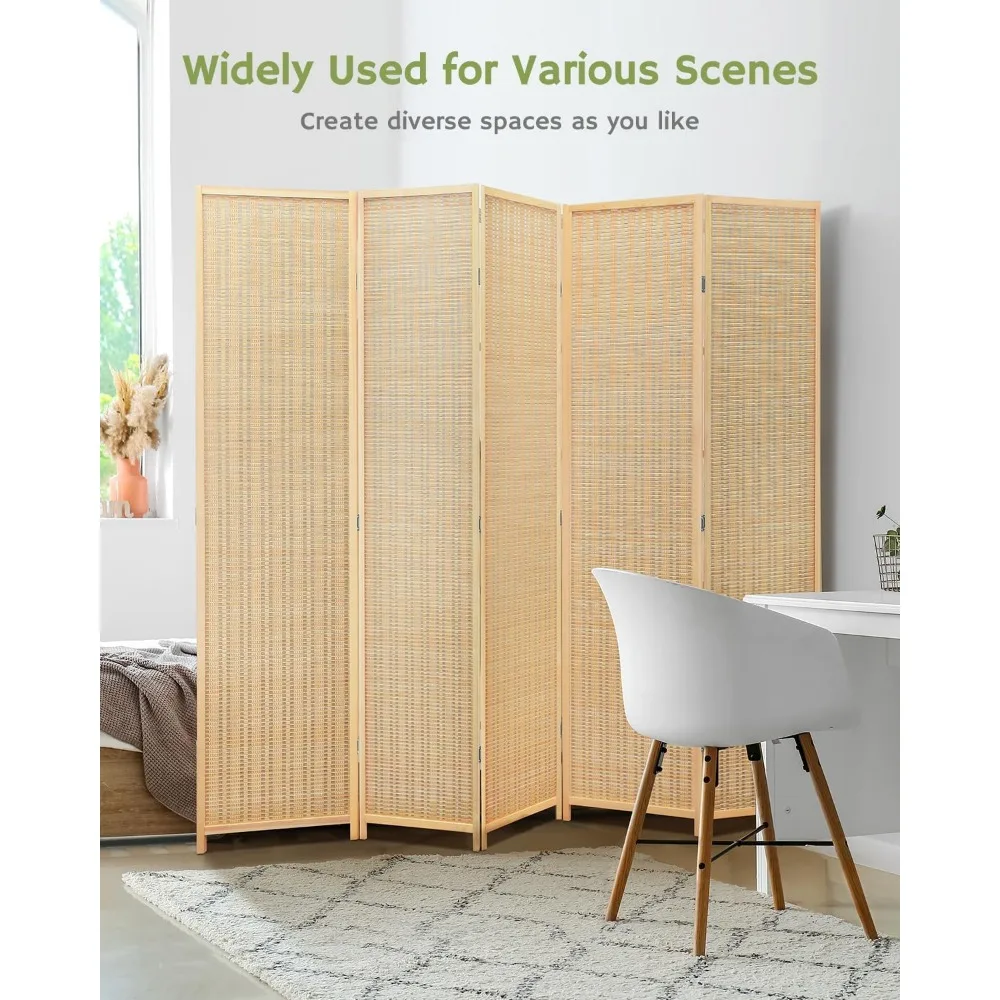 Bamboo Room Divider, Folding Privacy Screen, Wall Separation Dividers Freestanding, 6 ft. Tall Bamboo Partition