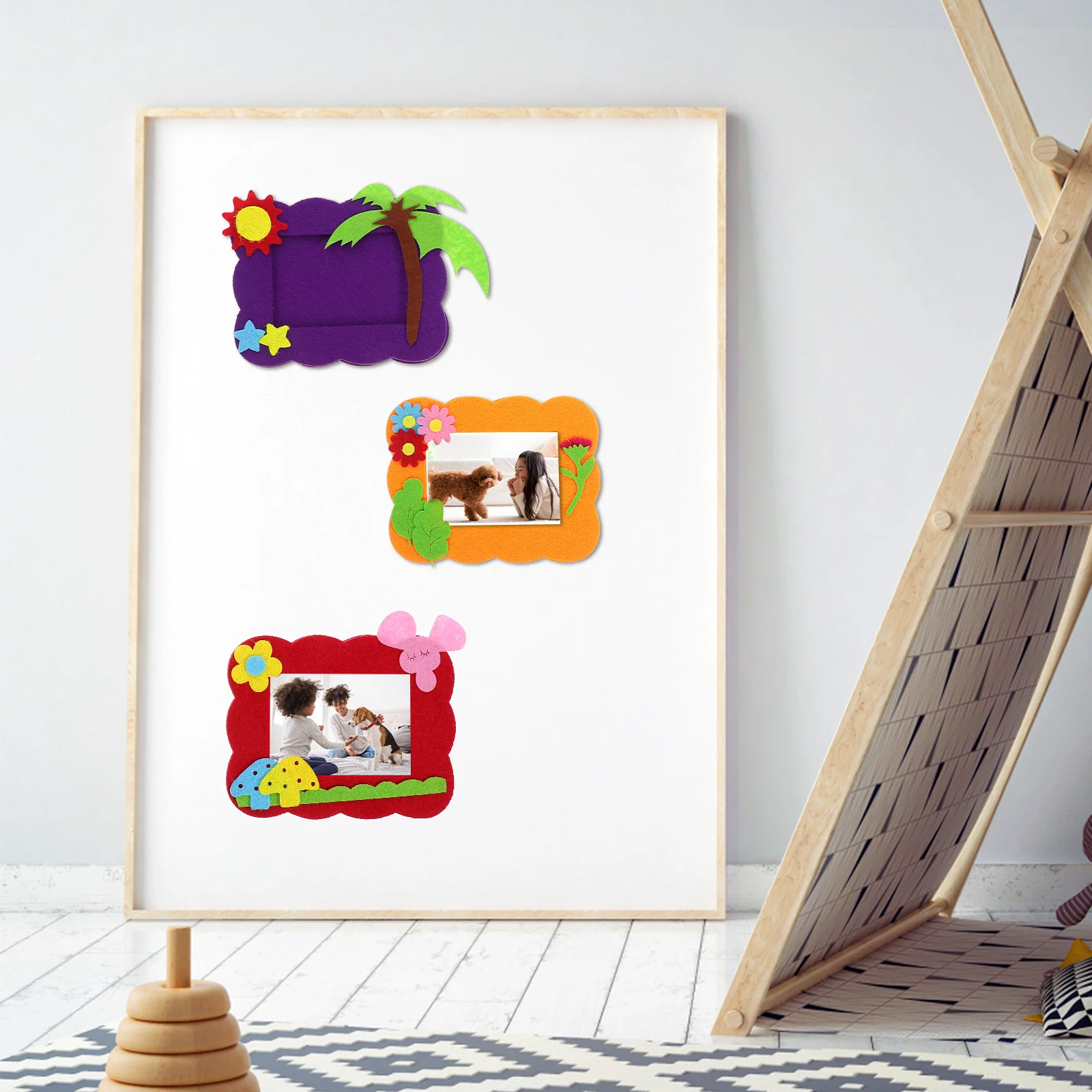 

4Pcs DIY Photo Frame Material Kit Non-Woven Fabric Craft Picture Frame for Home Kids Room Decor Creative Desktop Photo Display