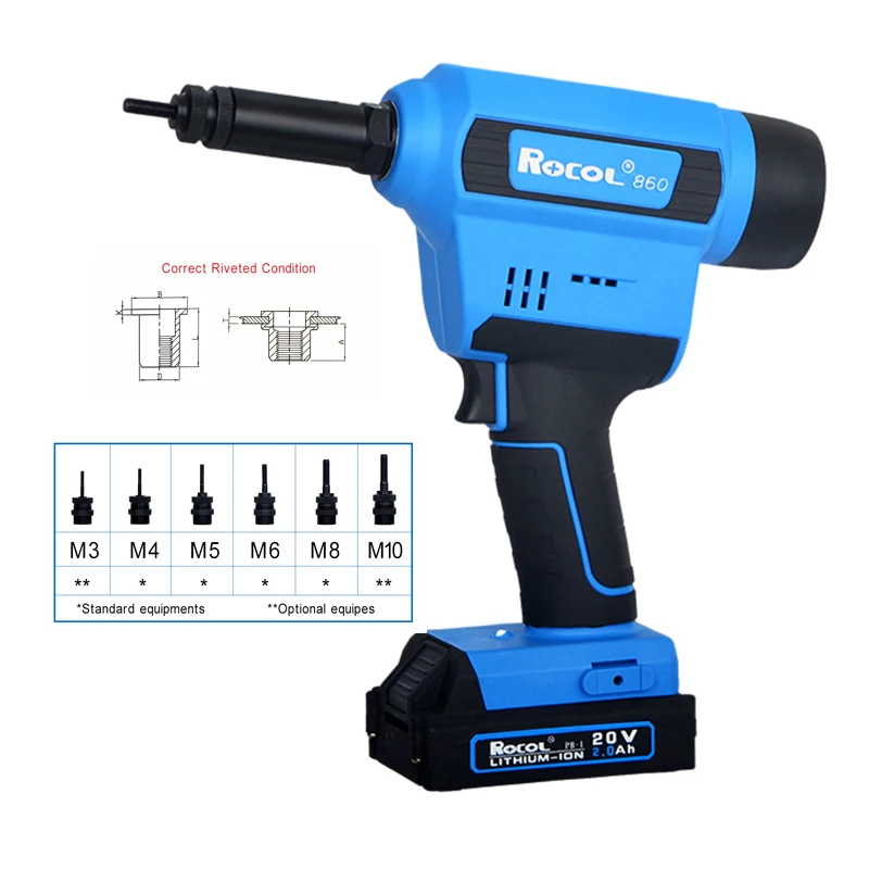 Energy Saving Heavy Industrial CE Certificated M3-M12 all Material Digital Adjustment Stroke Battery Rivet Nut Gun