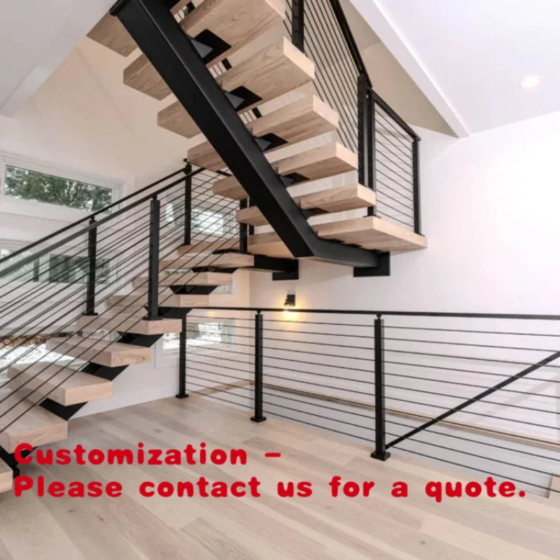 custom.European Luxury Floating Stairs Glass and Wooden Steps With LED Light Suspension Ladder Indoor Stair Renovation