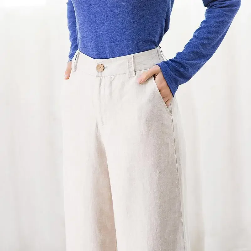 

Casual Cotton Linen Wide Leg Beach Pants Boho Loose Pantalones Vintage High Waist Sweatpants Solid Straight Baggy Trousers Z520