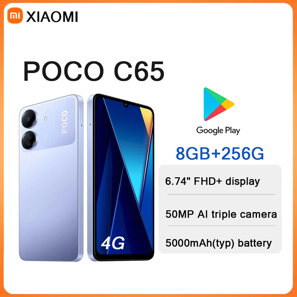 Xiaomi POCO C65, Pantalla de 6.74 Pulgadas, 8GB+256GB, Cámara Ultraclara de 50MP, Batería de 5000mAh, Doble SIM, Desbloqueado, Nuevo Modelo 2026, Teléfono Móvil