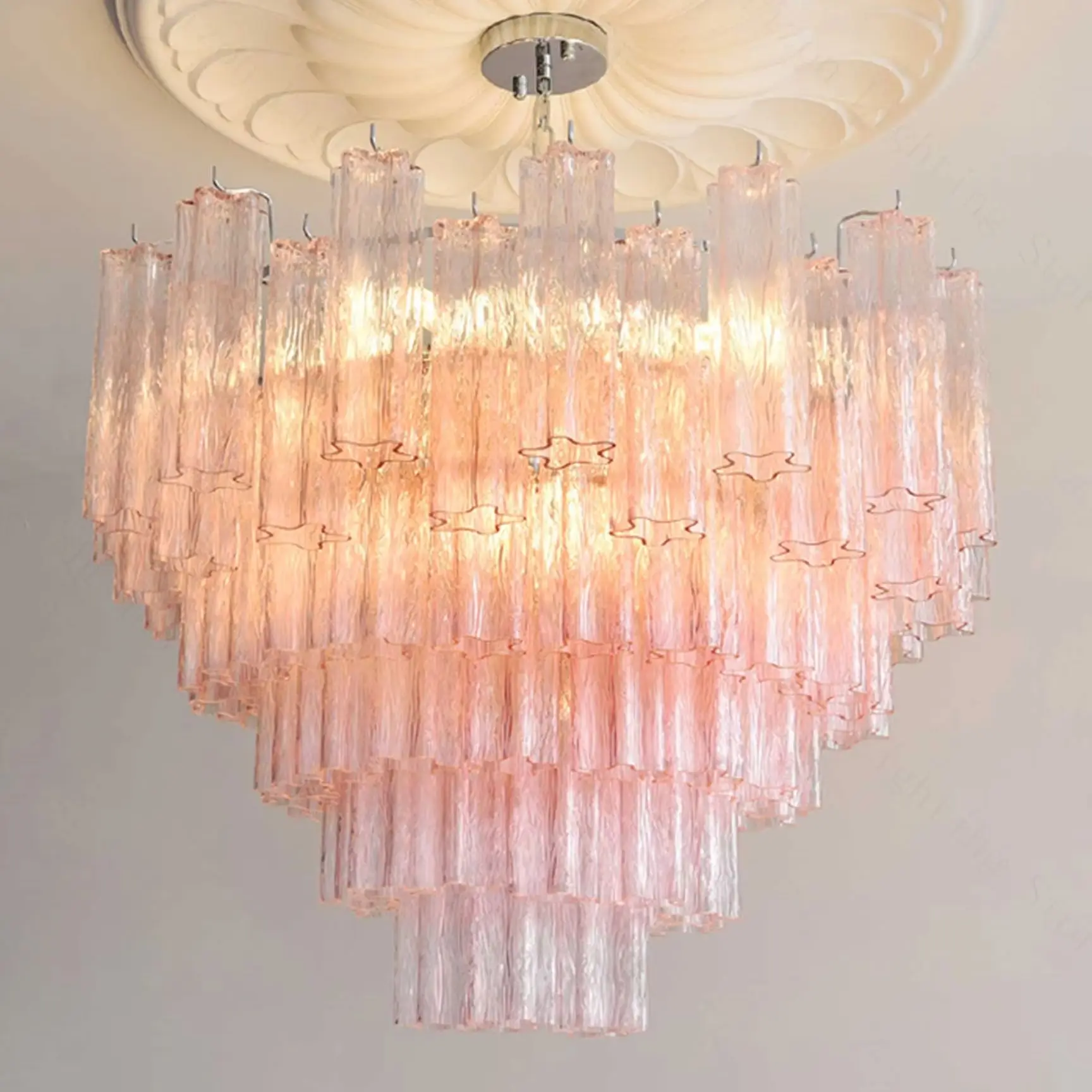 French Style Round Murano Glass Tube Chandelier Pendant Light for Dining Living Room Bedroom Ceiling Hanging Decor
