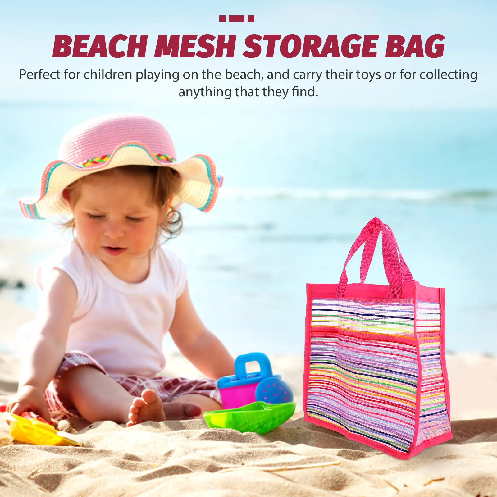 

Children Creative Beach Mesh Bag Large Capacity Shoulder Tote Suitable for Shell Collecting Swimming Camping Storage Pouch