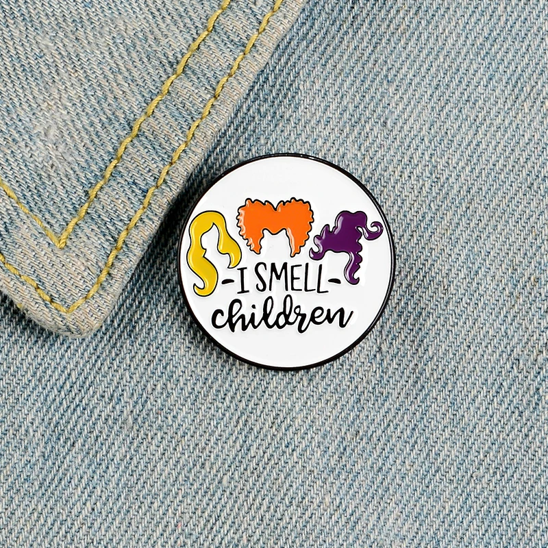 I SMELL CHILDREN Enamel Pins Custom Halloween Brooches Lapel Pin Shirt Bag Round Badge Fun Jewelry Gift For Kids Friends