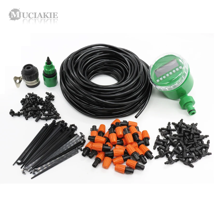 

82FT Automatic Micro Drip Irrigation Watering Kits DIY Misting Cooling System Kit with Timer Atomizing Noozle 1/4'' Tubing Hose